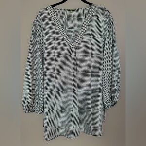 Adrianna Papell Womens Blouse Black White Chain Link V-Neck 3/4 Sleeves Size 1X
